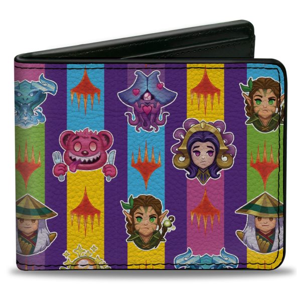 Bi-Fold Wallet - Magic the Gathering Chibi Planeswalkers and Icons Stripe Multi Color on Sale