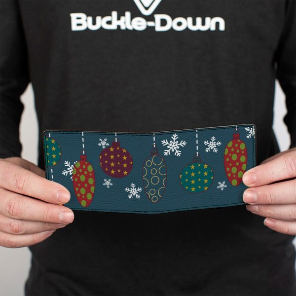 Bi-Fold Wallet - Christmas Ornaments Snowflakes Blue White Multi Color on Sale - Image 4