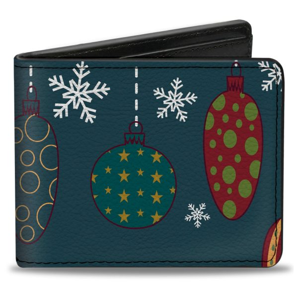 Bi-Fold Wallet - Christmas Ornaments Snowflakes Blue White Multi Color on Sale